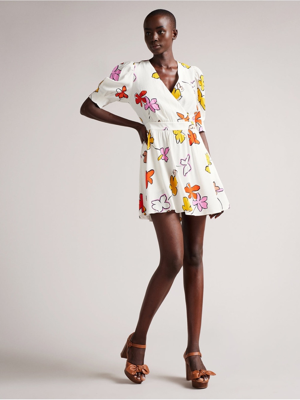 Ted Baker White Mini Dress with Multicolor Floral Print